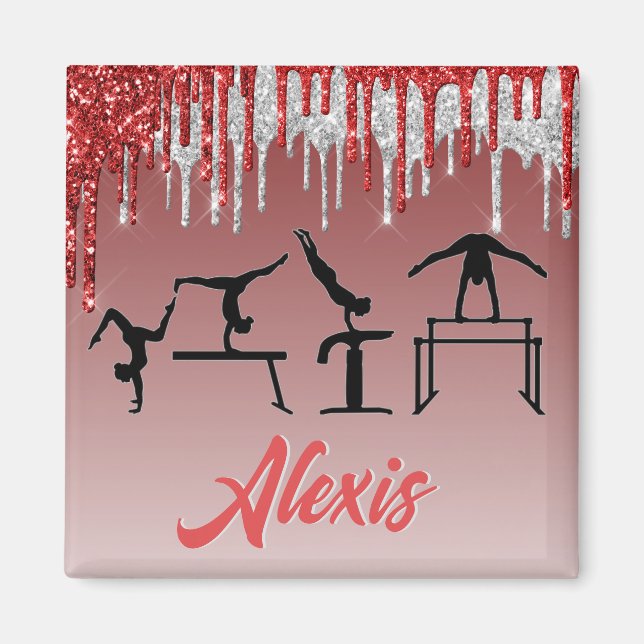 Gymnastics Red and Silver Glitter Drip Ombre    Magnet (Front)