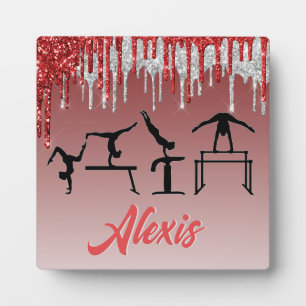 Gymnastics Red and Silver Glitter Drip Ombre Plaque
