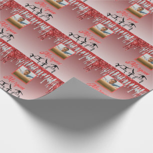 Gymnastics Red & Silver Glitter Drip Custom Photo  Wrapping Paper