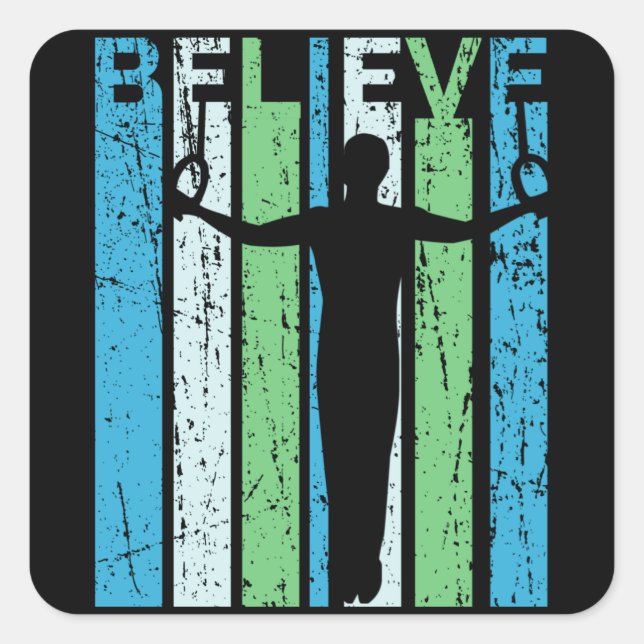 Gymnastics Rings Believe Mens Womens Kids Retro Square Sticker (Front)
