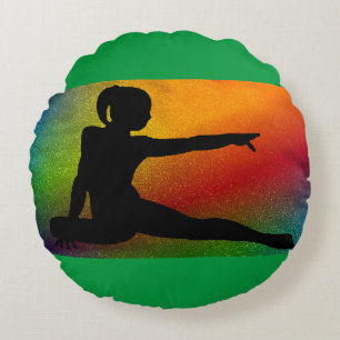 Gymnastics round pillow in green.