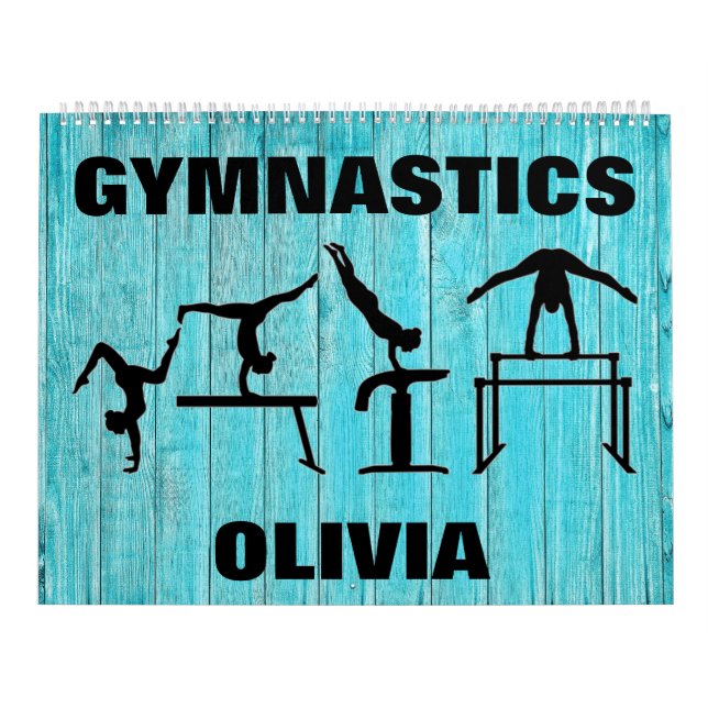Gymnastics Rustic Teal Wood Calendar (Cover)