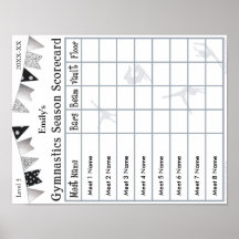 Gymnastics Season Scorecard Poster 8 SilverGlitter