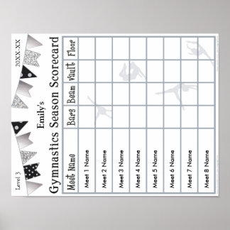 Gymnastics Season Scorecard Poster 8 SilverGlitter
