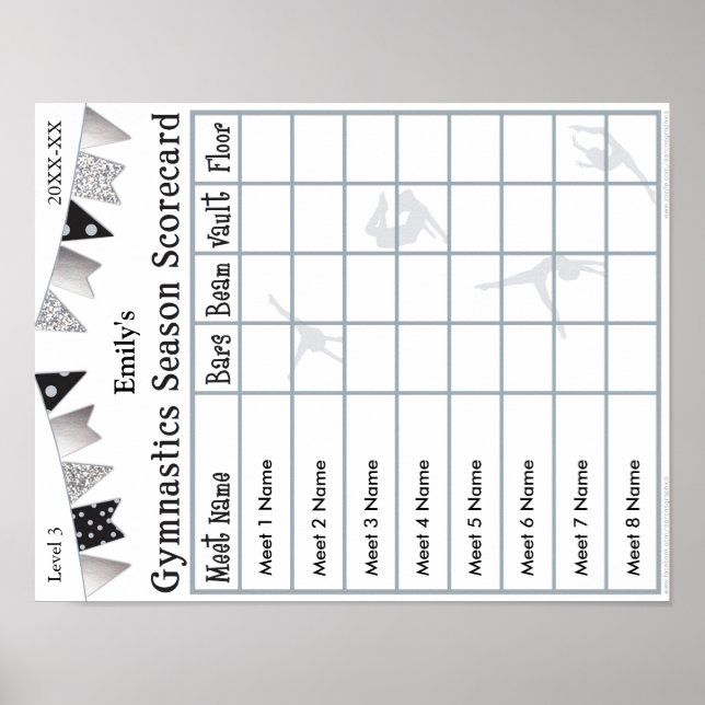 Gymnastics Season Scorecard Poster 8 SilverGlitter (Front)
