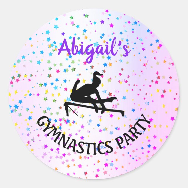Gymnastics Shades of Colour and Stars All Over Classic Round Sticker (Front)