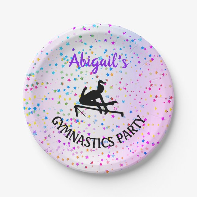 Gymnastics Shades of Colour and Stars All Over Paper Plate (Front)