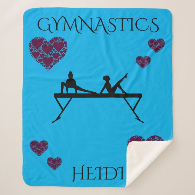 Gymnastics sherpa blanket with personalised name. (Front)