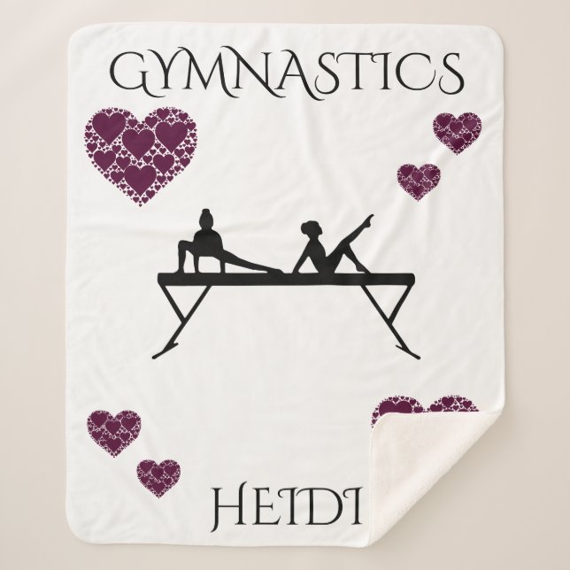 Gymnastics sherpa blanket with personalised name. (Front)