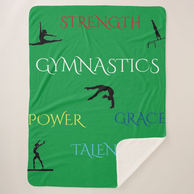GYMNASTICS SHERPA LARGE BLANKET in green. (Front)