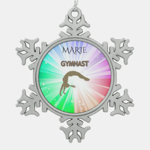 GYMNASTICS SNOWFLAKE TREE ORNAMENT. SNOWFLAKE PEWTER CHRISTMAS ORNAMENT