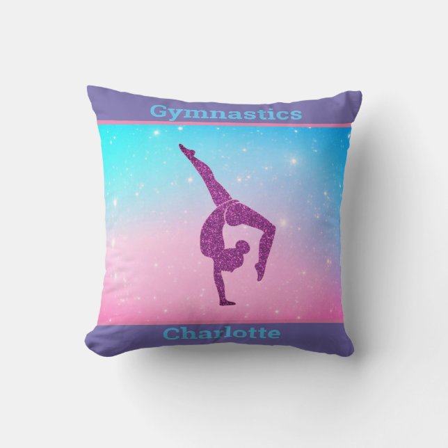 Gymnastics Sparkle Pastel Girly Throw Pillow (Front)