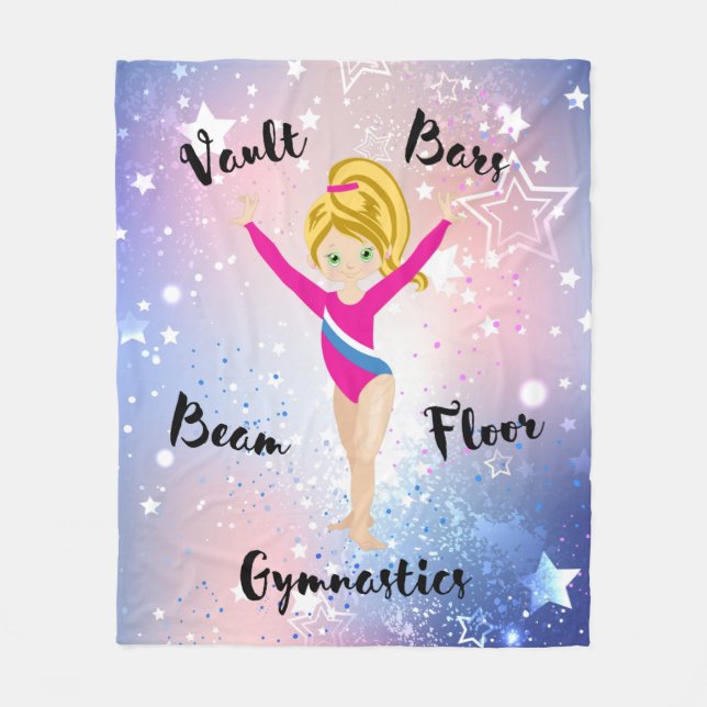 Gymnastics Star Blonde, Green Eyes, Pink Leotard Fleece Blanket (Front)