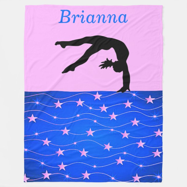 Gymnastics Stars Pink & Blue Personalised  Fleece Blanket (Front)