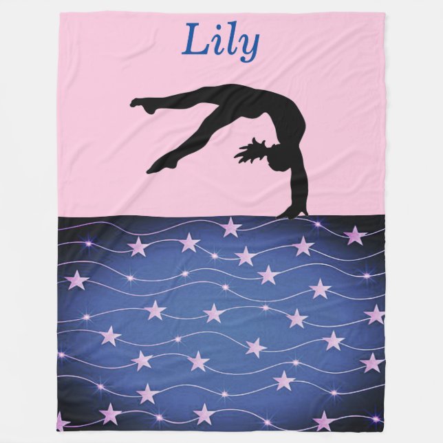 Gymnastics Stars Pink & Blue Personalised Fleece Blanket (Front)