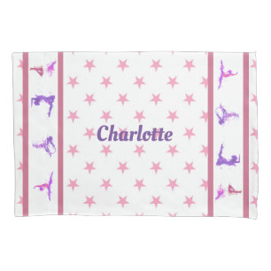 Gymnastics Stars Pink Girls Monogram Name Pillowcase