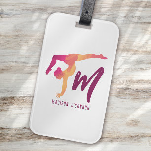 Gymnastics Stationery Monogram Initial Pose Luggage Tag