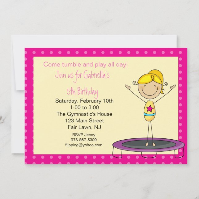 Gymnastics Stick Figure Birthday Invitation (Front)