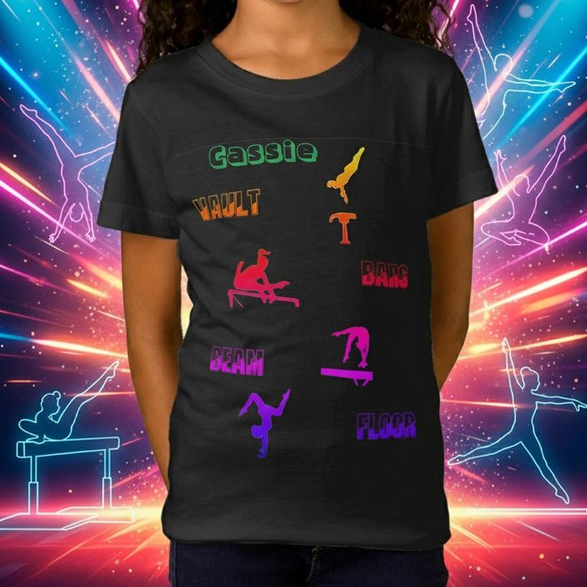 Gymnastics T-Shirt - Vault, Bars, Beam, Floor (Personalized Gymnastics Rainbow T-Shirt - Custom Name & Event Design!)