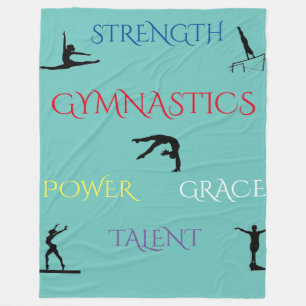 GYMNASTICS teal large fleece blanket.
