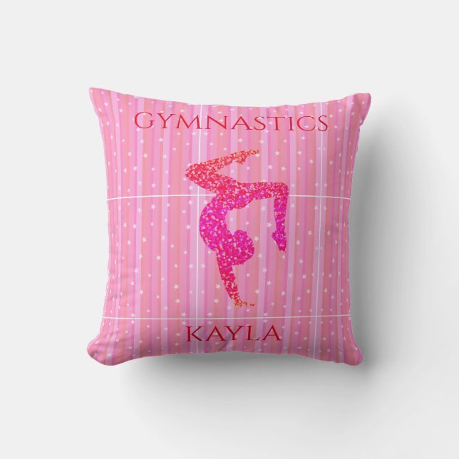 Gymnastics throw pillow.  Personalised name. Cushion (Front)