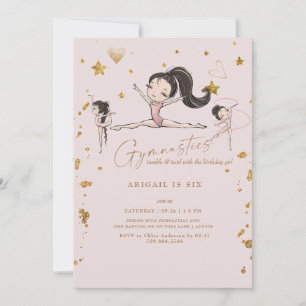 Gymnastics Tumble Twirl Birthday Party Black Hair Invitation