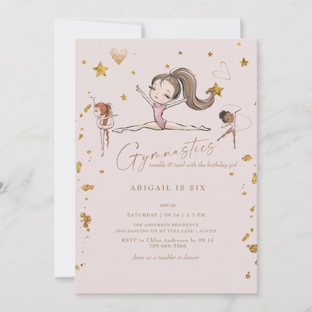 Gymnastics Tumble & Twirl Birthday Party Invitation (Front)