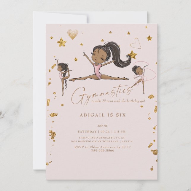 Gymnastics Tumble Twirl Birthday Party IV Invitation (Front)