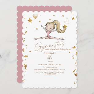  Gymnastics Tumble & Twirl Pink Birthday Party Invitation