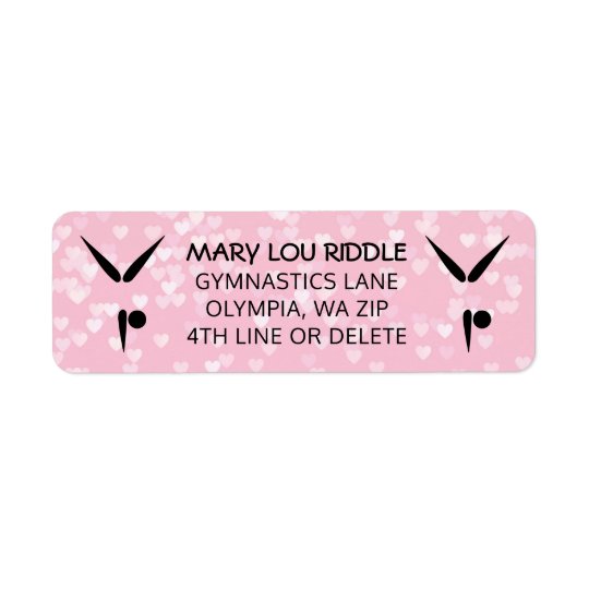 Gymnastics Tumbler Symbol | Pink Hearts Gymnast Return Address Label