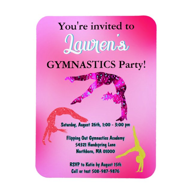 Gymnastics Tumbling Birthday Party Invitation  Magnet (Vertical)
