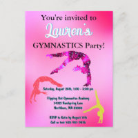 Gymnastics Tumbling Birthday Party Invitation 