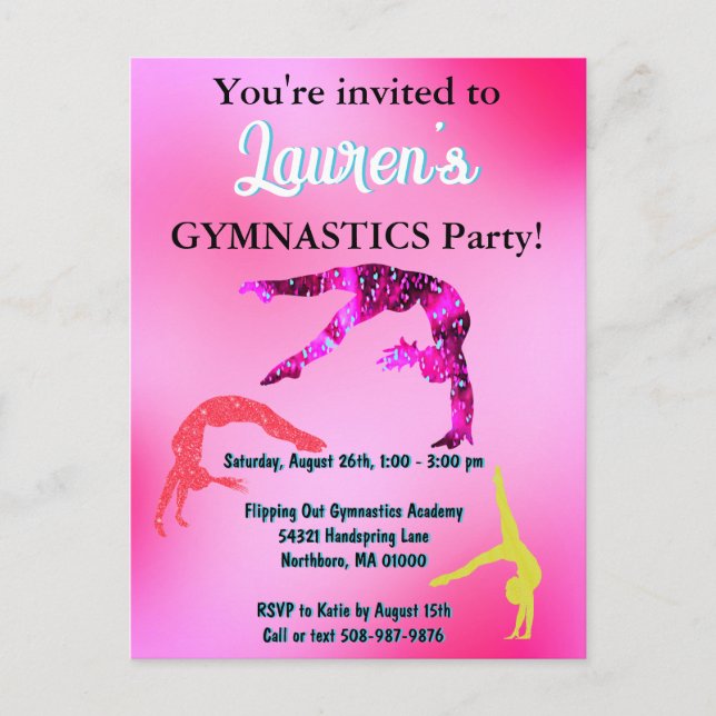 Gymnastics Tumbling Birthday Party Invitation  Postcard (Front)