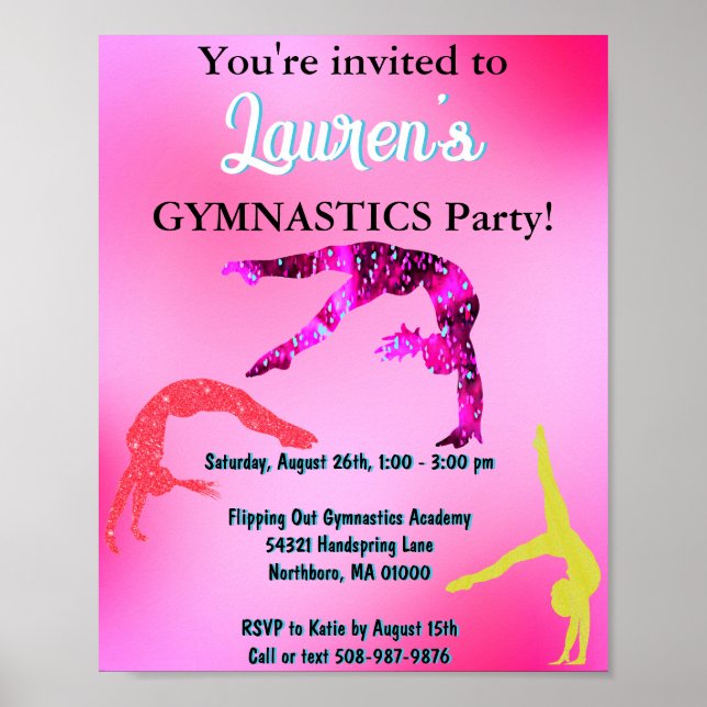 Gymnastics Tumbling Birthday Party Invitation  Poster (Front)