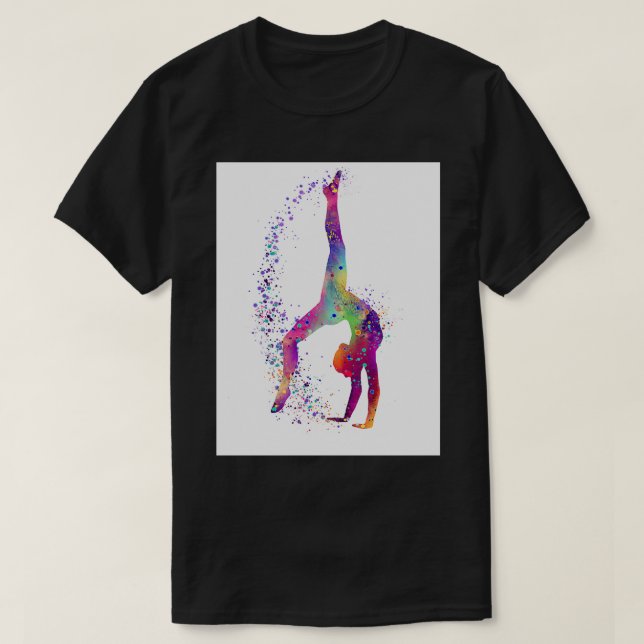 Gymnastics Tumbling Girl Watercolor Silhouette T-Shirt (Design Front)