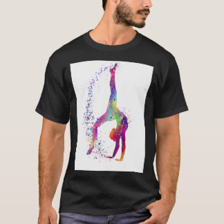 Gymnastics Tumbling Girl Watercolor Silhouette T-Shirt