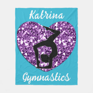 Gymnastics Turquoise and Purple Personalised Fleece Blanket