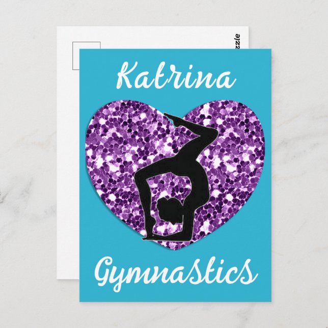 Gymnastics Turquoise and Purple Personalised  Postcard (Front/Back)