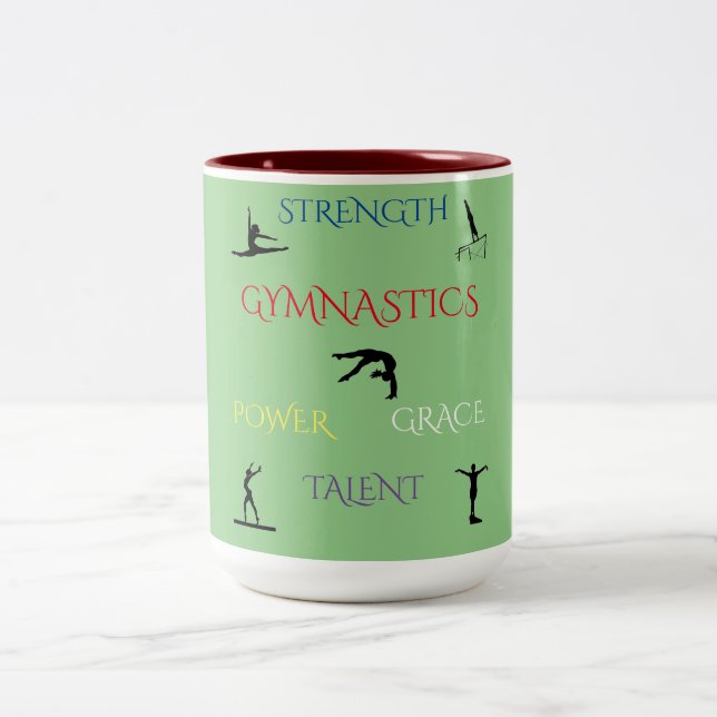 GYMNASTICS TWO TONE MUG IN SAGE/MAROON. (Center)
