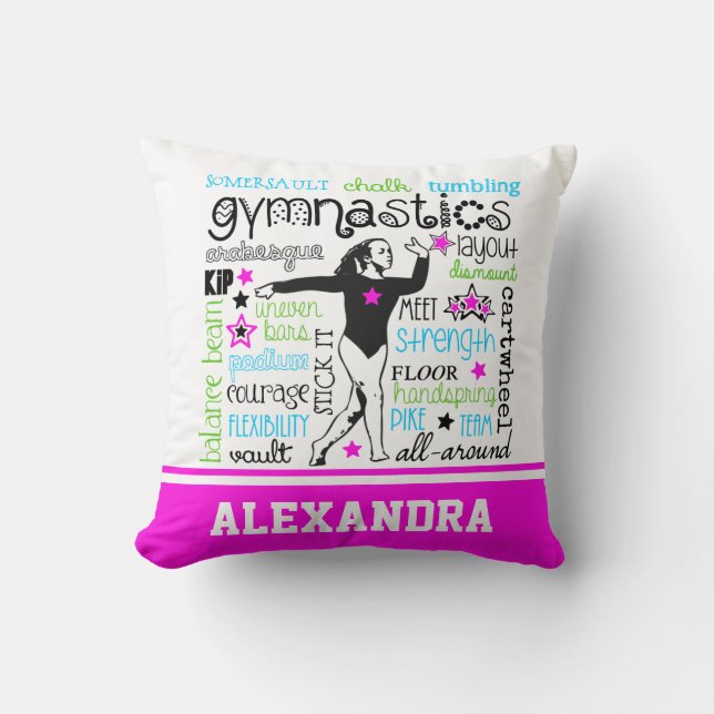 Gymnastics Typography with Monogram Cushion (Front)