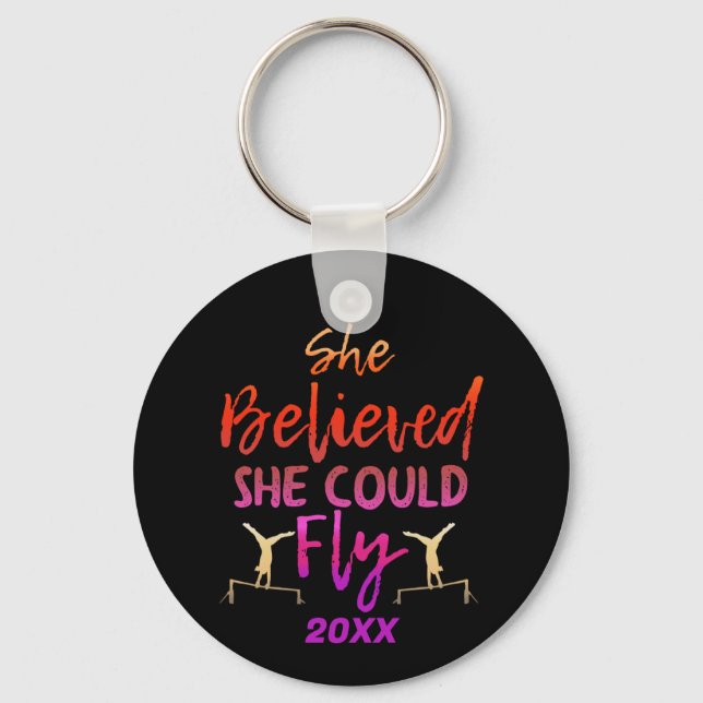 Gymnastics Uneven Bars - Believed She Could Fly Key Ring (Front)
