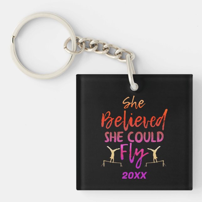 Gymnastics Uneven Bars - Believed She Could Fly Key Ring (Front)