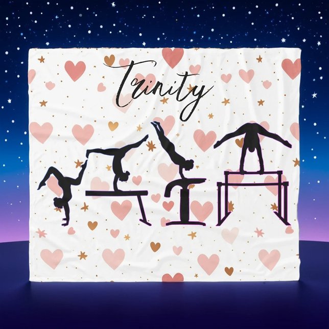 Gymnastics Valentine Pink Hearts Personalised Fleece Blanket (Creator Uploaded)