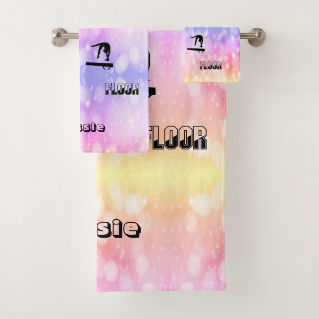 Gymnastics Vault, Bars, Beam, Floor 3 Piece Bath Towel Set (Insitu)