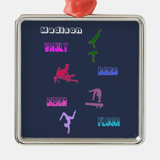 Gymnastics Vault, Bars, Beam, Floor Metal Tree Decoration (Front)