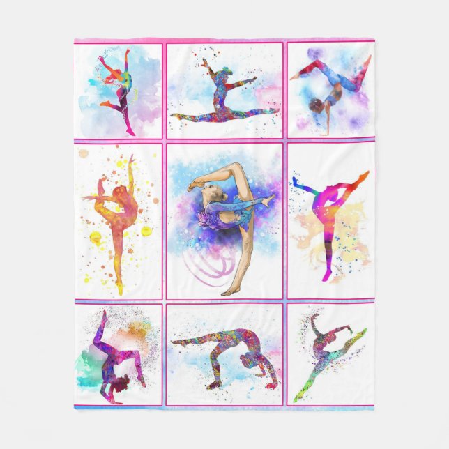 GYMNASTICS  WATERCOLOR QUILT FLEECE BLANKET (Front)