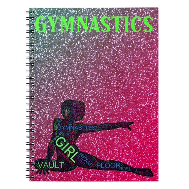 Gymnastics Watermelon Sparkle Neon Word Art Notebook (Front)
