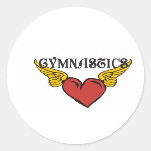 Gymnastics with Winged Heart Classic Round Sticker