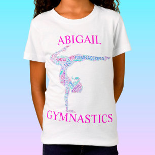 Gymnastics Word Art Handstand Pose T-Shirt w/ Name