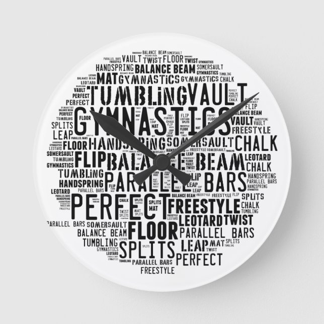 Gymnastics Word Cloud Round Clock (Front)